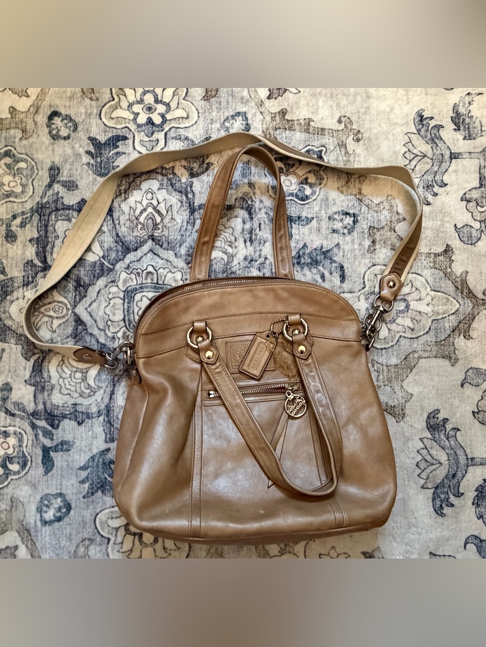 Coach Poppy Brown Leather Tote with Adjustable Crossbody Strap